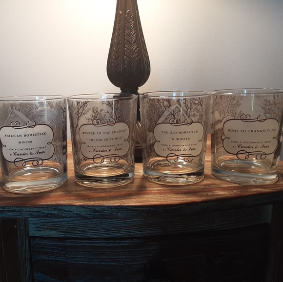 4 VTG 1978 CURRIER & IVES "WINTER" BAR TUMBLERS - Picture 2 of 2